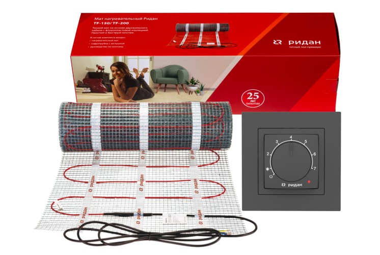 Ridan 21RT1087R — Розничный комплект для теплого пола: нагревательный мат Ridan TF-200 10 м² с терморегулятором Ridan Twist (черный)
